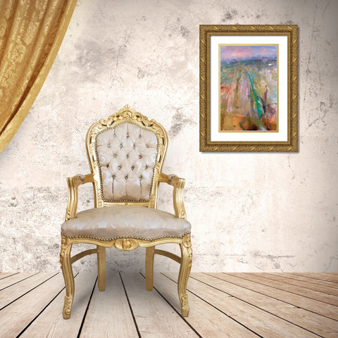 Aerial Railyard Gold Ornate Wood Framed Art Print with Double Matting by Lenssen, Georganna