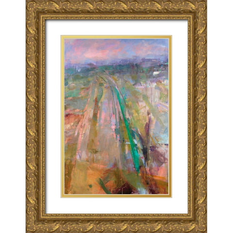 Aerial Railyard Gold Ornate Wood Framed Art Print with Double Matting by Lenssen, Georganna