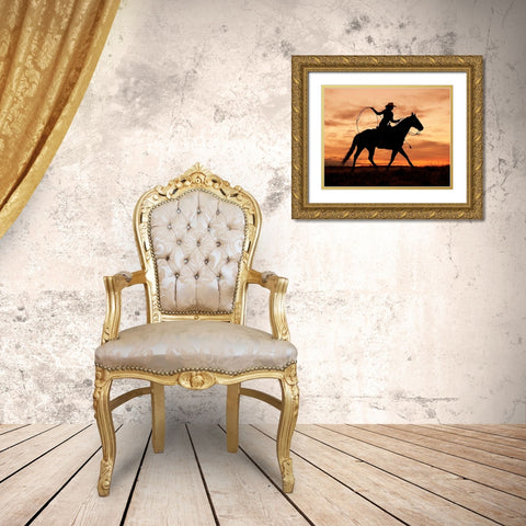 Cowgirl Silhouette Gold Ornate Wood Framed Art Print with Double Matting by Leacock, J.C.