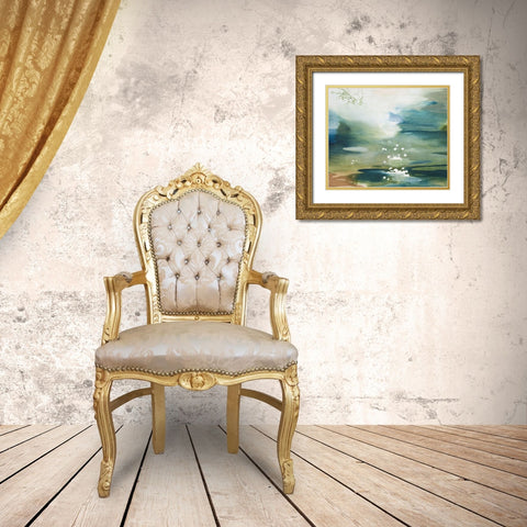 Green Joyous Gold Ornate Wood Framed Art Print with Double Matting by Leaver, Tara