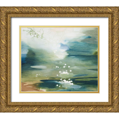 Green Joyous Gold Ornate Wood Framed Art Print with Double Matting by Leaver, Tara