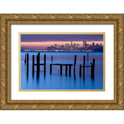Bay Pilings  Sausalito Gold Ornate Wood Framed Art Print with Double Matting by Murray, Jeffrey