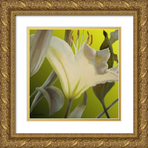 Lily Green Gold Ornate Wood Framed Art Print with Double Matting by McLaughlin, Jan
