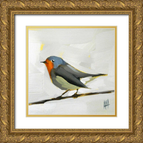 Robin on Wire Gold Ornate Wood Framed Art Print with Double Matting by Moulton, Angela