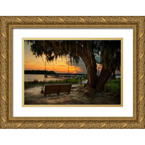 Savannah Sunset Gold Ornate Wood Framed Art Print with Double Matting by Mikaels, Natalie