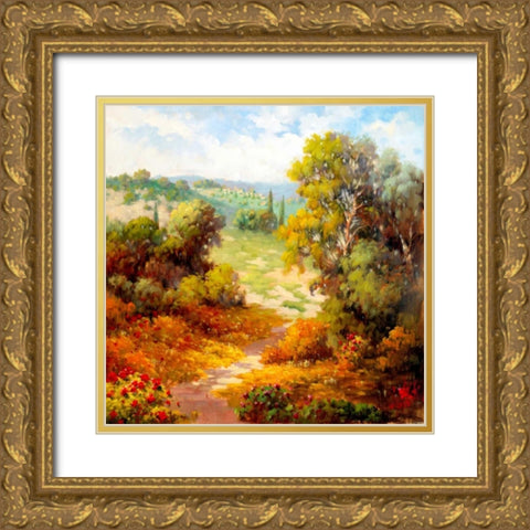 Autumn Path Gold Ornate Wood Framed Art Print with Double Matting by Marino