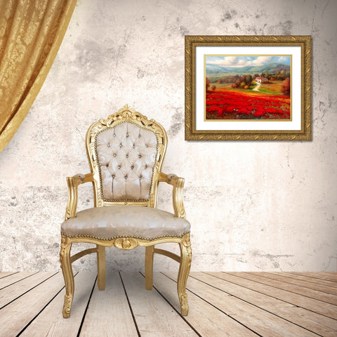Poppy Fields Afar Gold Ornate Wood Framed Art Print with Double Matting by Marino