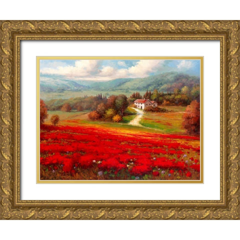 Poppy Fields Afar Gold Ornate Wood Framed Art Print with Double Matting by Marino