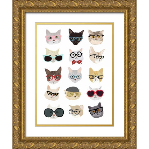 Cats with Glasses Gold Ornate Wood Framed Art Print with Double Matting by Melin, Hanna