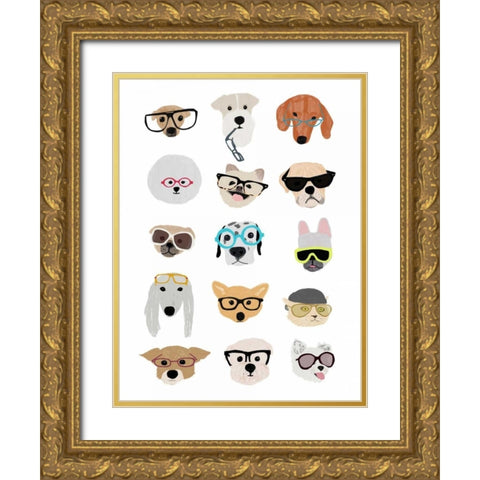 Dogs with Glasses Gold Ornate Wood Framed Art Print with Double Matting by Melin, Hanna