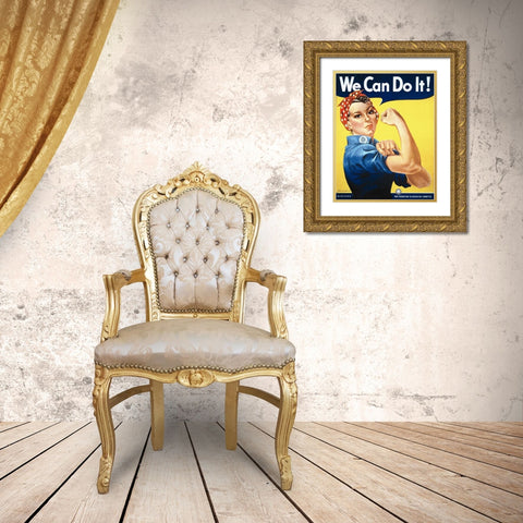 Rosie the Riveter Gold Ornate Wood Framed Art Print with Double Matting by Miller, J. Howard