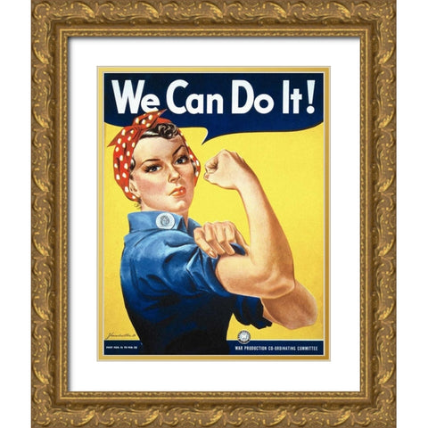 Rosie the Riveter Gold Ornate Wood Framed Art Print with Double Matting by Miller, J. Howard