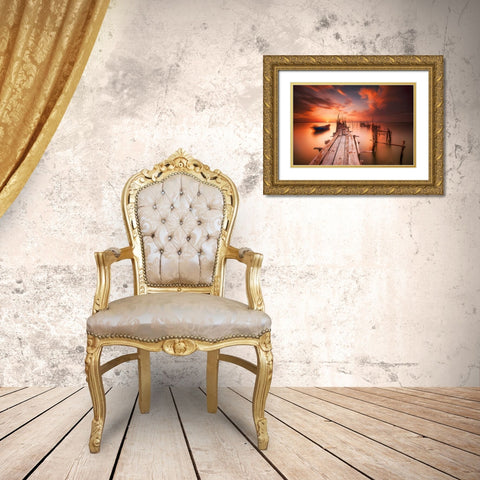 Red SunsetÃ‚Â at Carrasqueira, Alentejo Gold Ornate Wood Framed Art Print with Double Matting by Mumford, Andy