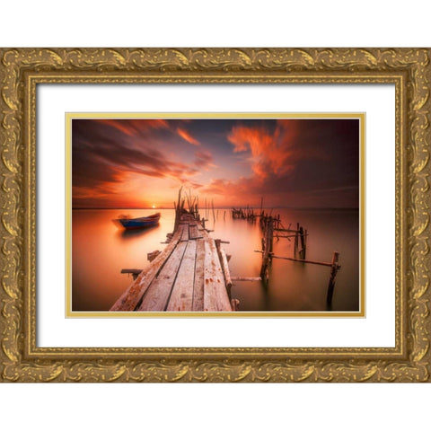 Red SunsetÃ‚Â at Carrasqueira, Alentejo Gold Ornate Wood Framed Art Print with Double Matting by Mumford, Andy