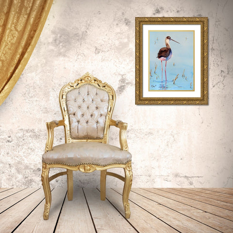 Black Neck Stilt III Gold Ornate Wood Framed Art Print with Double Matting by Muren, Nancy LaBerge