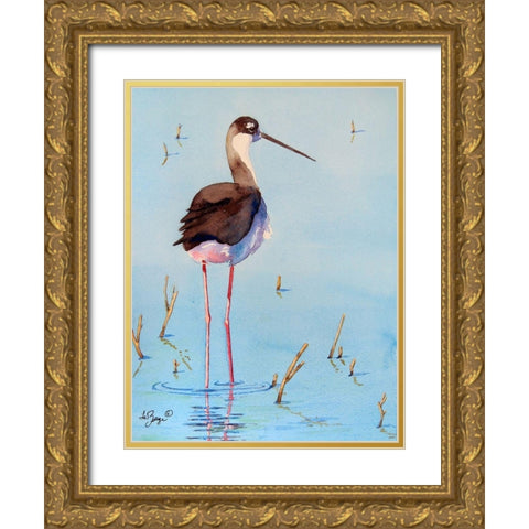 Black Neck Stilt III Gold Ornate Wood Framed Art Print with Double Matting by Muren, Nancy LaBerge