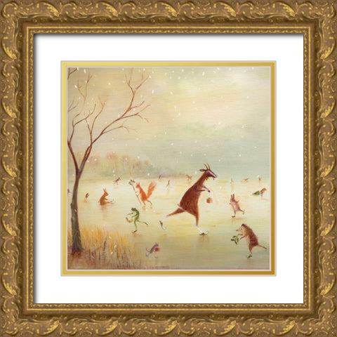 The Winter Skaters Gold Ornate Wood Framed Art Print with Double Matting by McInnes, DD