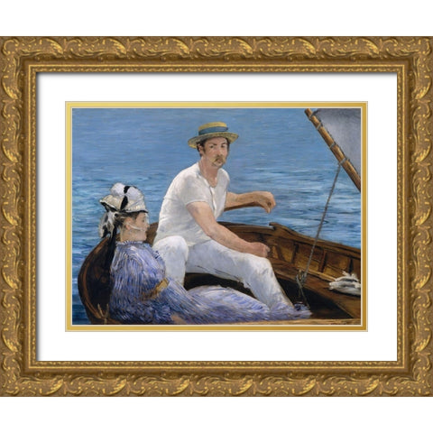 Boating Gold Ornate Wood Framed Art Print with Double Matting by Manet, Edouard