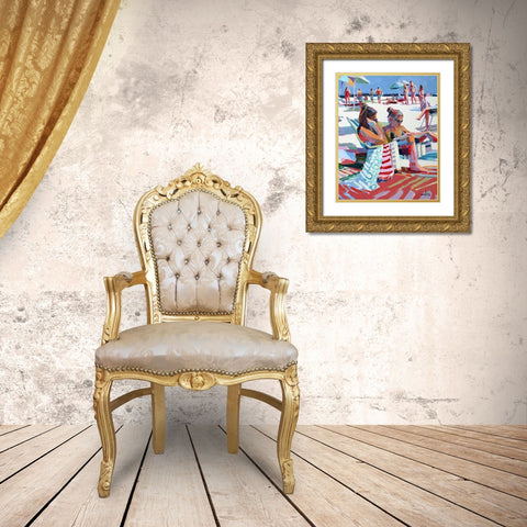 Beach Gossip Gold Ornate Wood Framed Art Print with Double Matting by Mollica, Patti