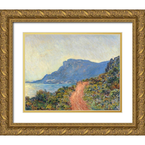 La Corniche near Monaco, 1884 Gold Ornate Wood Framed Art Print with Double Matting by Monet, Claude