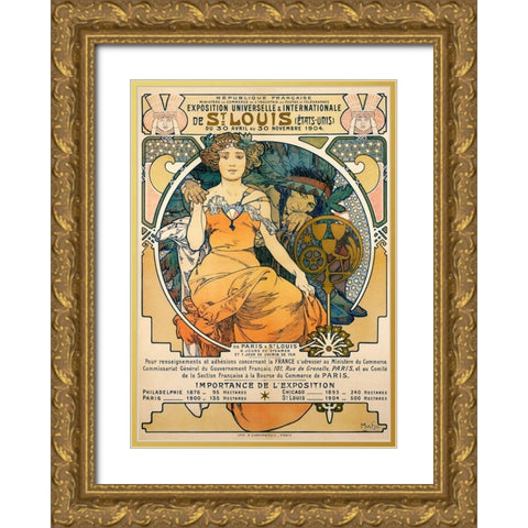 1904 St. Louis Worlds Fair Poster Gold Ornate Wood Framed Art Print with Double Matting by Mucha, Alphonse