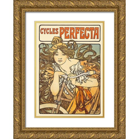 Cycles Perfecta, 1902 Gold Ornate Wood Framed Art Print with Double Matting by Mucha, Alphonse