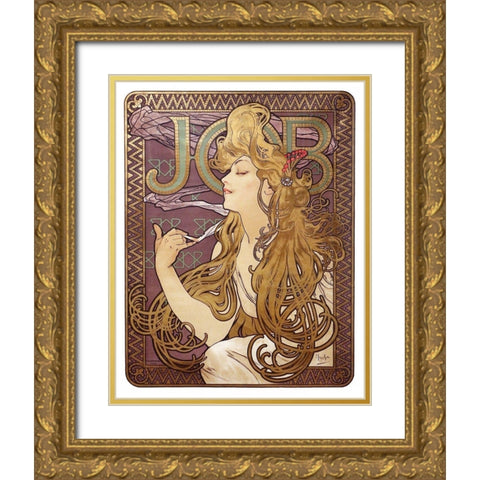 Job Cigarette Rolling Papers Advertisement, 1897 Gold Ornate Wood Framed Art Print with Double Matting by Mucha, Alphonse