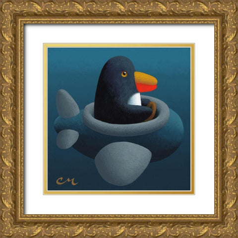 Penguin Gold Ornate Wood Framed Art Print with Double Matting by Miles, Chris
