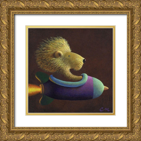 Rocket Lion Gold Ornate Wood Framed Art Print with Double Matting by Miles, Chris