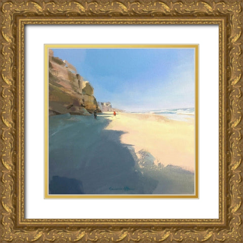 Obidos Beach Gold Ornate Wood Framed Art Print with Double Matting by Merino, Carmen