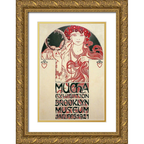 Mucha Exhibition, Brooklyn Museum, 1920 Gold Ornate Wood Framed Art Print with Double Matting by Mucha, Alphonse