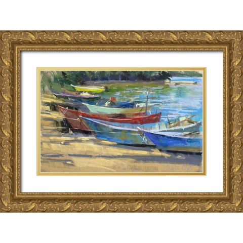 Fishing Boats Marta Gold Ornate Wood Framed Art Print with Double Matting by Mertz, Nancie King