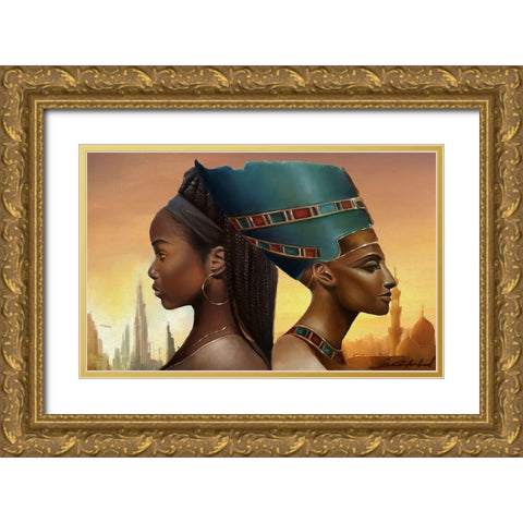 Past and Future Queens Gold Ornate Wood Framed Art Print with Double Matting by Muhammad, Salaam