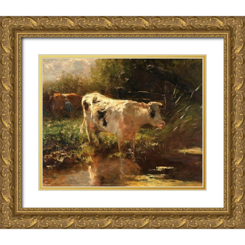 Cow beside a Ditch, c. 1885-1895 Gold Ornate Wood Framed Art Print with Double Matting by Maris, Willem