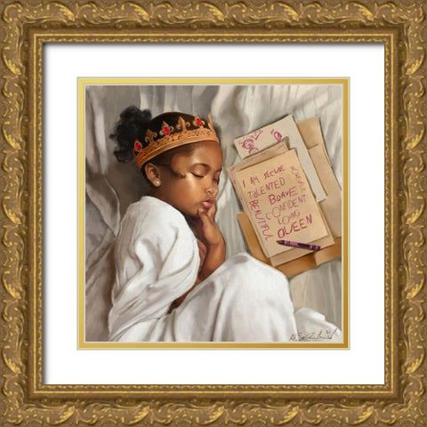 Even When Im Sleeping - Girl Gold Ornate Wood Framed Art Print with Double Matting by Muhammad, Salaam