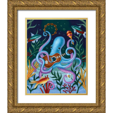 The Virtuoso In Blue Gold Ornate Wood Framed Art Print with Double Matting by Matarazzo, Gina
