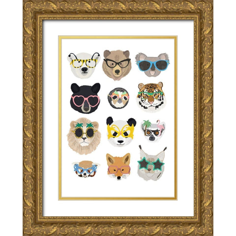 Big Cats In Fancy Glasses Gold Ornate Wood Framed Art Print with Double Matting by Melin, Hanna