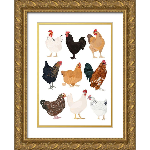 Hens In Glasses Gold Ornate Wood Framed Art Print with Double Matting by Melin, Hanna
