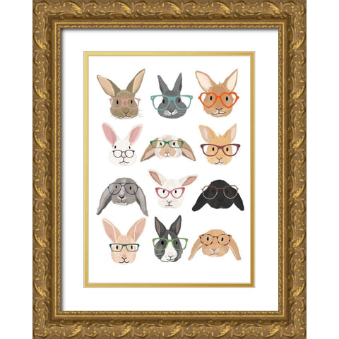 Rabbits in Glasses Gold Ornate Wood Framed Art Print with Double Matting by Melin, Hanna