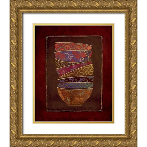 Asian Bowls II Gold Ornate Wood Framed Art Print with Double Matting by Maron, Linda