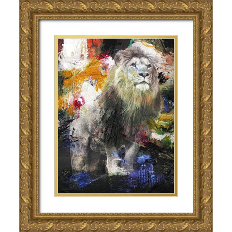 Lion Gold Ornate Wood Framed Art Print with Double Matting by Design Fabrikken