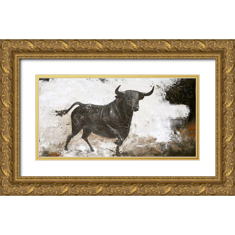 Black Bull Gold Ornate Wood Framed Art Print with Double Matting by Design Fabrikken