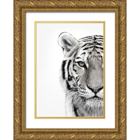 White Tiger Gold Ornate Wood Framed Art Print with Double Matting by Design Fabrikken