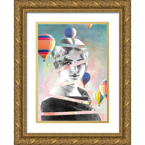 Cleo De Merode Baloons Gold Ornate Wood Framed Art Print with Double Matting by Design Fabrikken