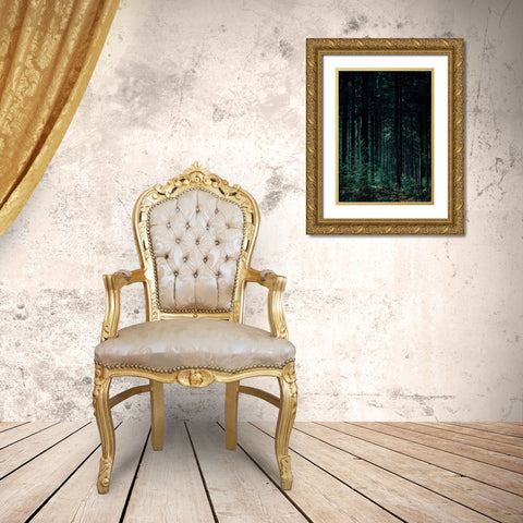 Deep Green Gold Ornate Wood Framed Art Print with Double Matting by Design Fabrikken