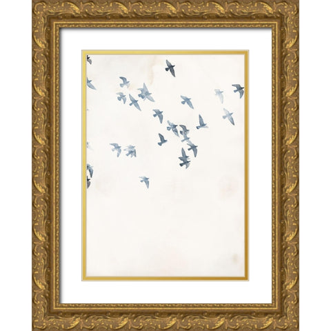 Pigeons Sky Gold Ornate Wood Framed Art Print with Double Matting by Design Fabrikken