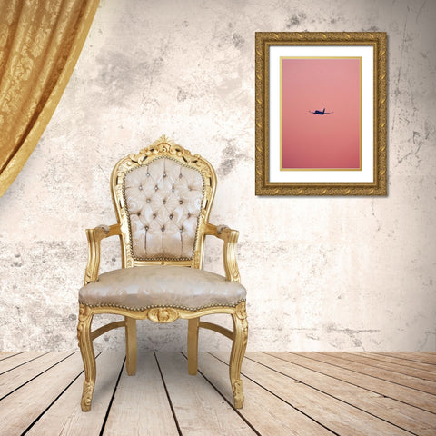 Pink Flight Gold Ornate Wood Framed Art Print with Double Matting by Design Fabrikken