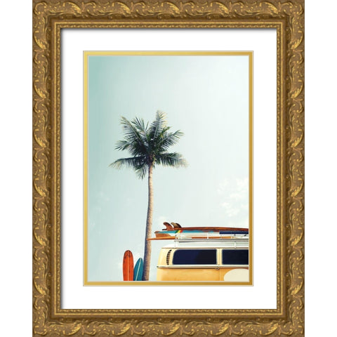 Surf Bus Yellow Gold Ornate Wood Framed Art Print with Double Matting by Design Fabrikken