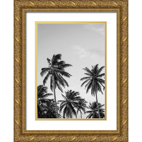 Palms in Grey Gold Ornate Wood Framed Art Print with Double Matting by Design Fabrikken