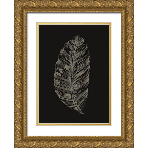 Black Leaf Gold Ornate Wood Framed Art Print with Double Matting by Design Fabrikken